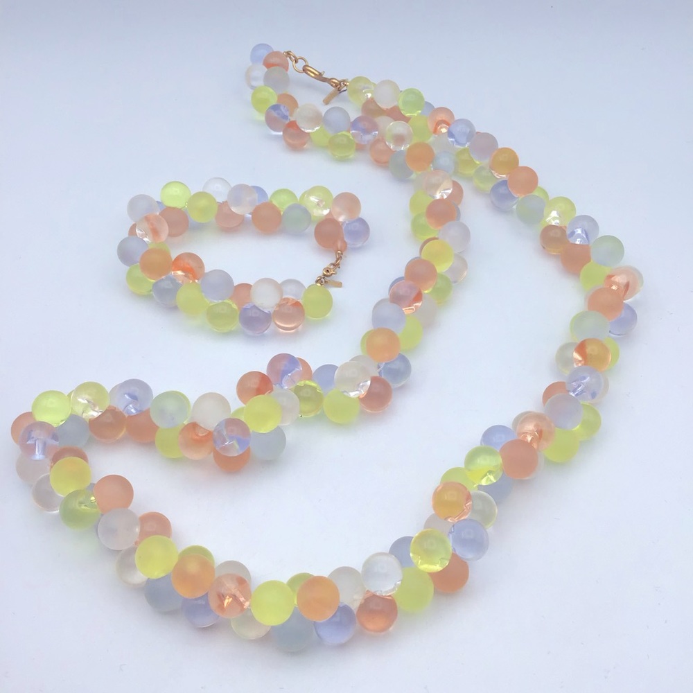 Vintage Monet Bubbles Lucite Necklace and Bracelet Set